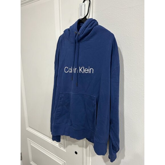 Calvin Klein Blue Hoodie With Kangaroo Pocket Drawstring Hood Sz Large - Picture 3 of 9